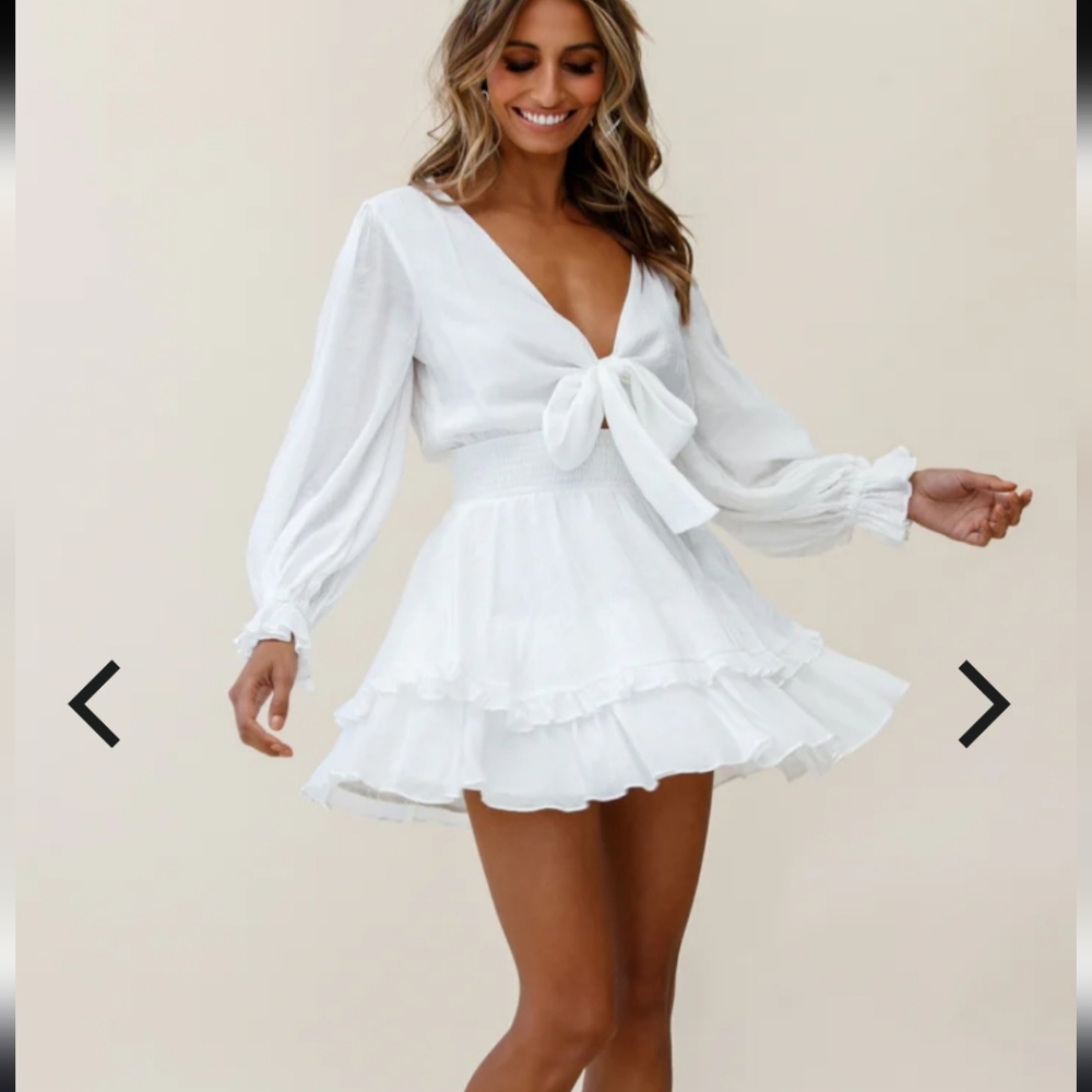 Anthea Bow-Tie Front Layered Frill White dress XL Nwot